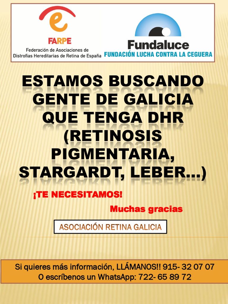 BUSCAMOS PERSONAS PARA LA ASOCIACIÓN RETINA GALICIA